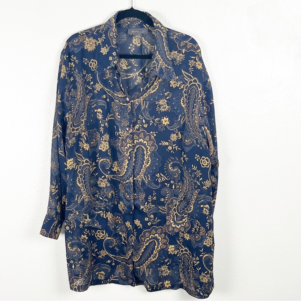 LANE BRYANT Designs & Co. Paisley Print Long Sleeves Button Tunic 26/28 Office
